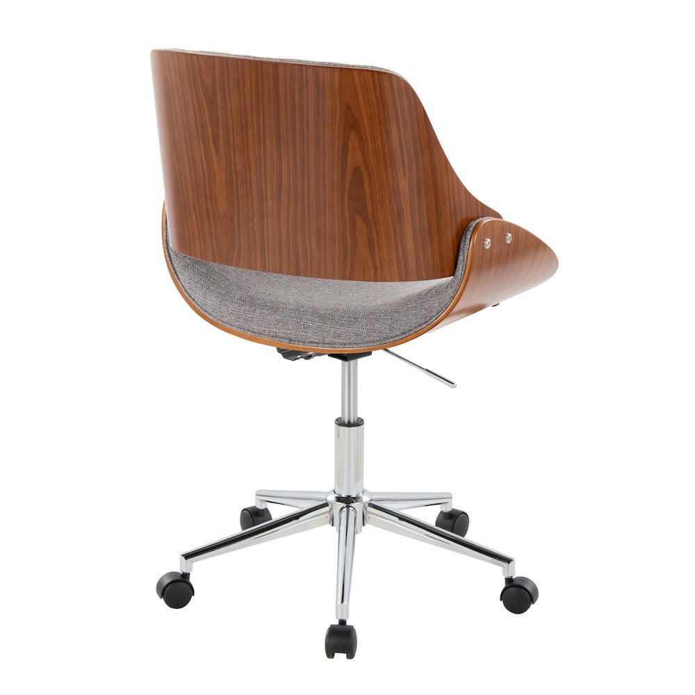 Fabrizzi Office Chair in Chrome Metal, Walnut Wood, Grey Fabric color. Picture 3