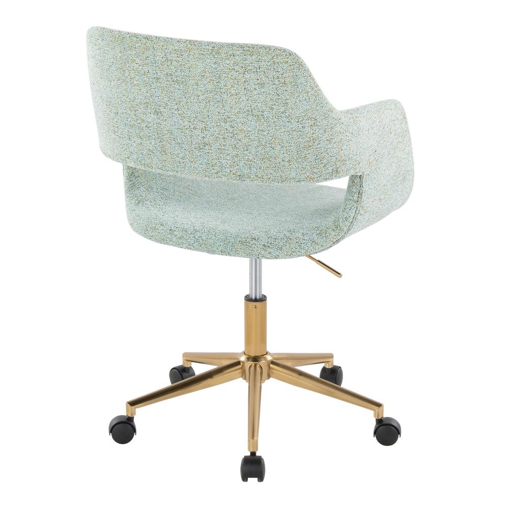 Gold Metal, Light Green Fabric Margarite Task Chair. Picture 3