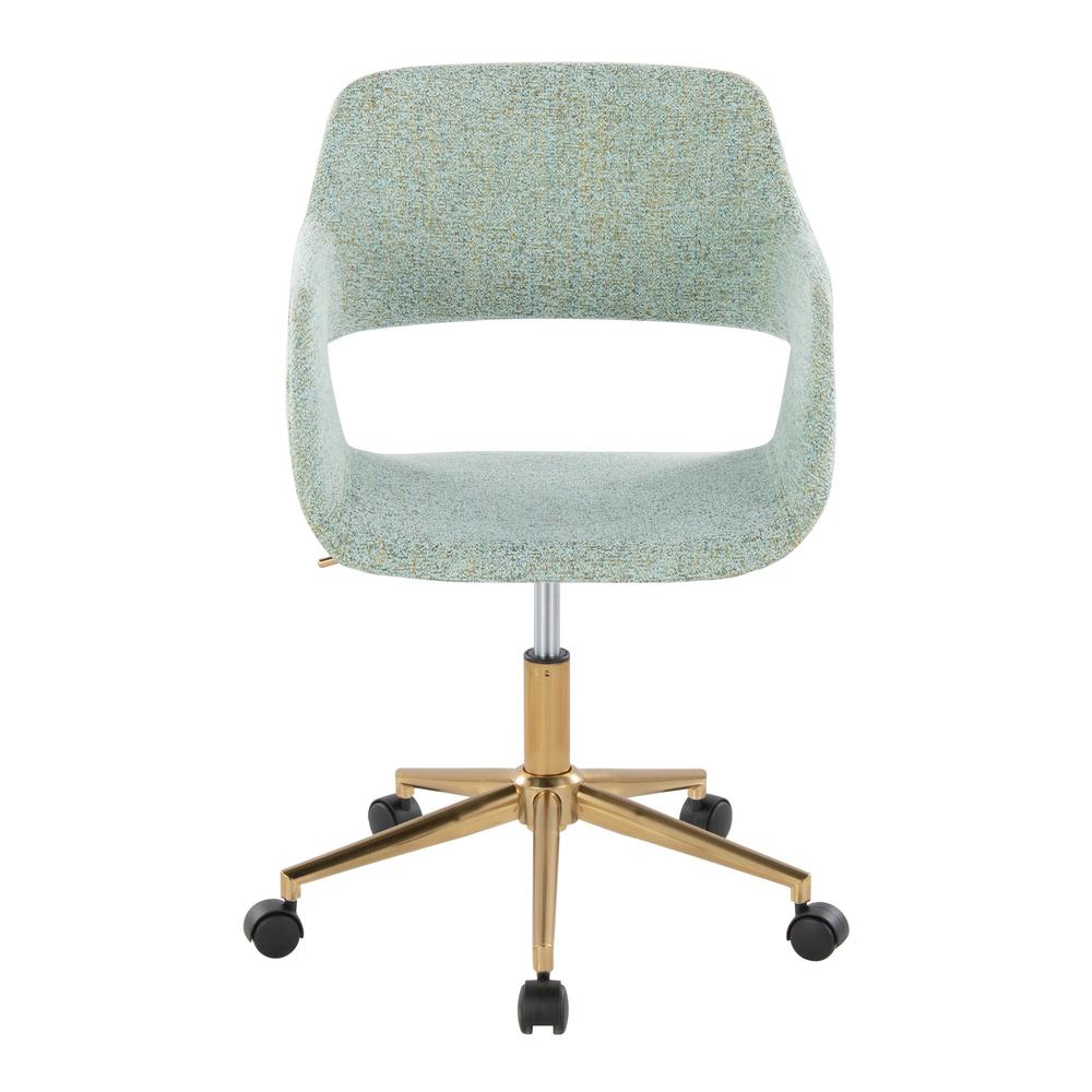 Gold Metal, Light Green Fabric Margarite Task Chair. Picture 5