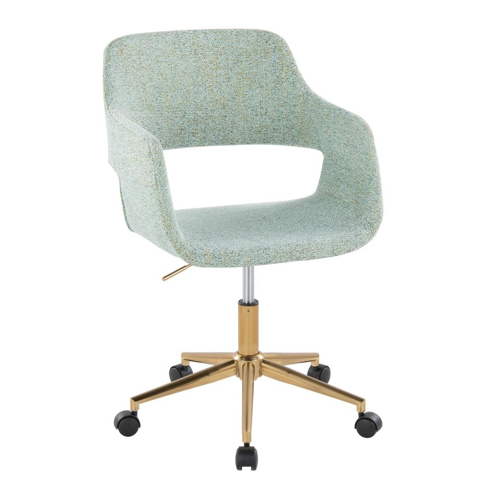 Gold Metal, Light Green Fabric Margarite Task Chair. Picture 1