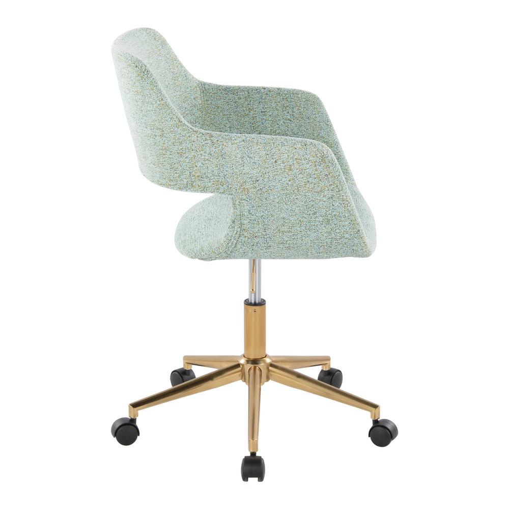 Gold Metal, Light Green Fabric Margarite Task Chair. Picture 2