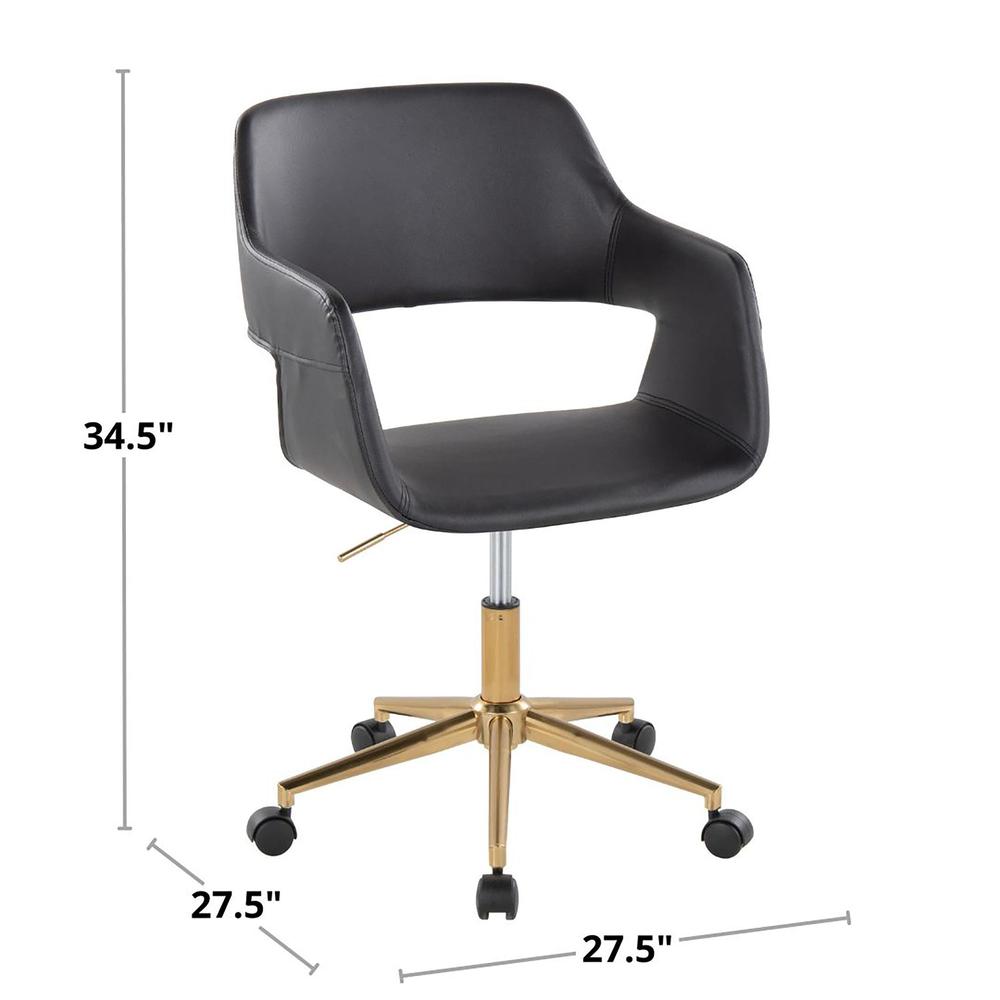Gold Metal, Black PU Margarite Task Chair. Picture 6