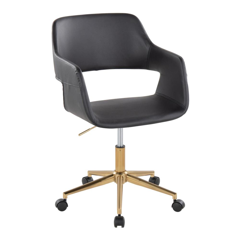 Gold Metal, Black PU Margarite Task Chair. Picture 1