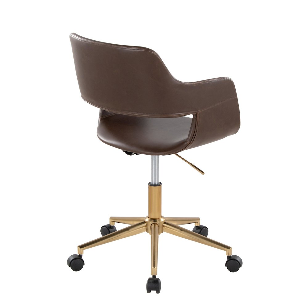 Margarite Task Chair in Gold Metal, Espresso PU color. Picture 3