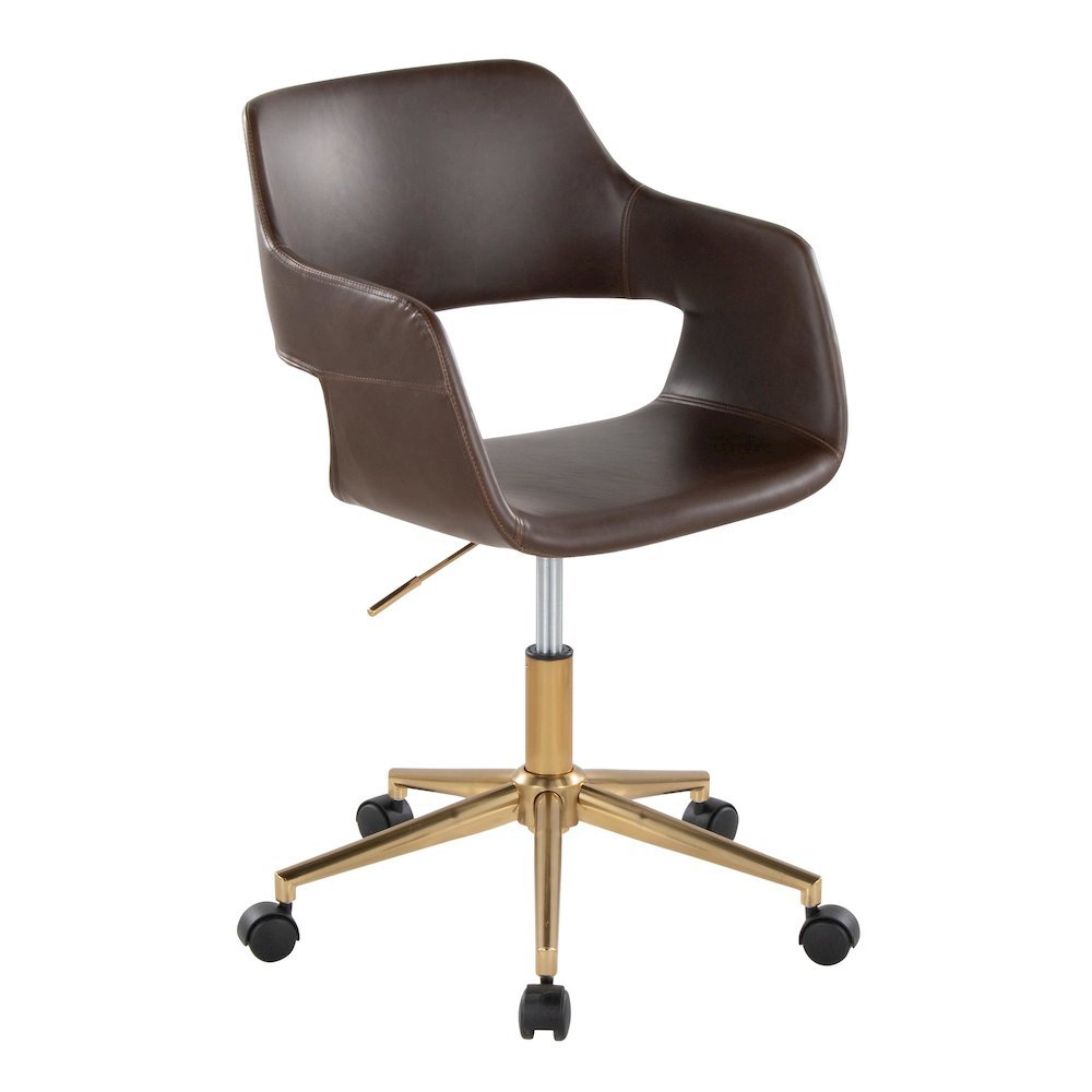 Margarite Task Chair in Gold Metal, Espresso PU color. Picture 1