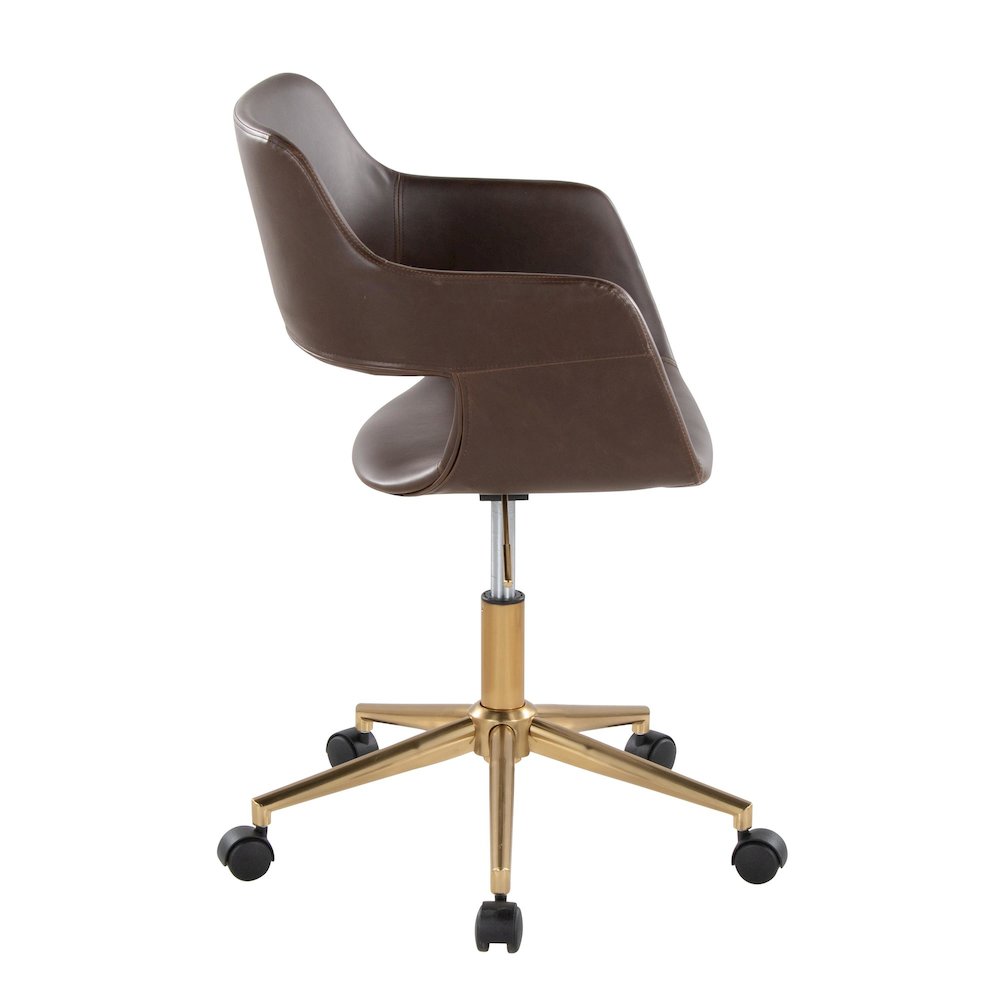 Margarite Task Chair in Gold Metal, Espresso PU color. Picture 2
