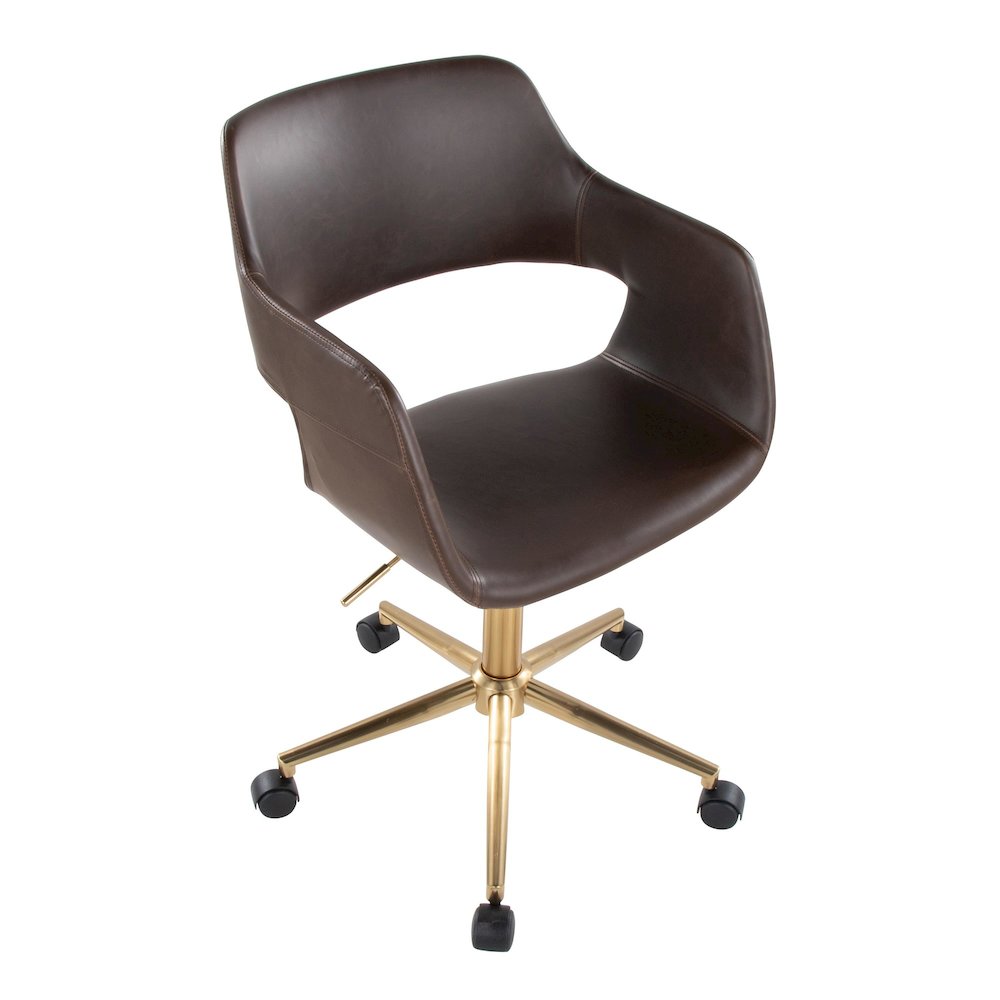 Margarite Task Chair in Gold Metal, Espresso PU color. Picture 6