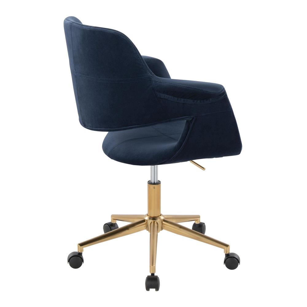Gold Metal, Blue Velvet Vintage Flair Office Chair. Picture 3