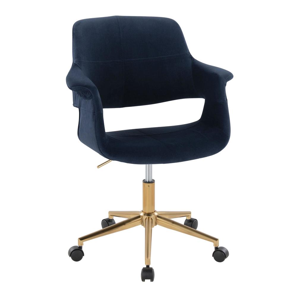 Gold Metal, Blue Velvet Vintage Flair Office Chair. Picture 1