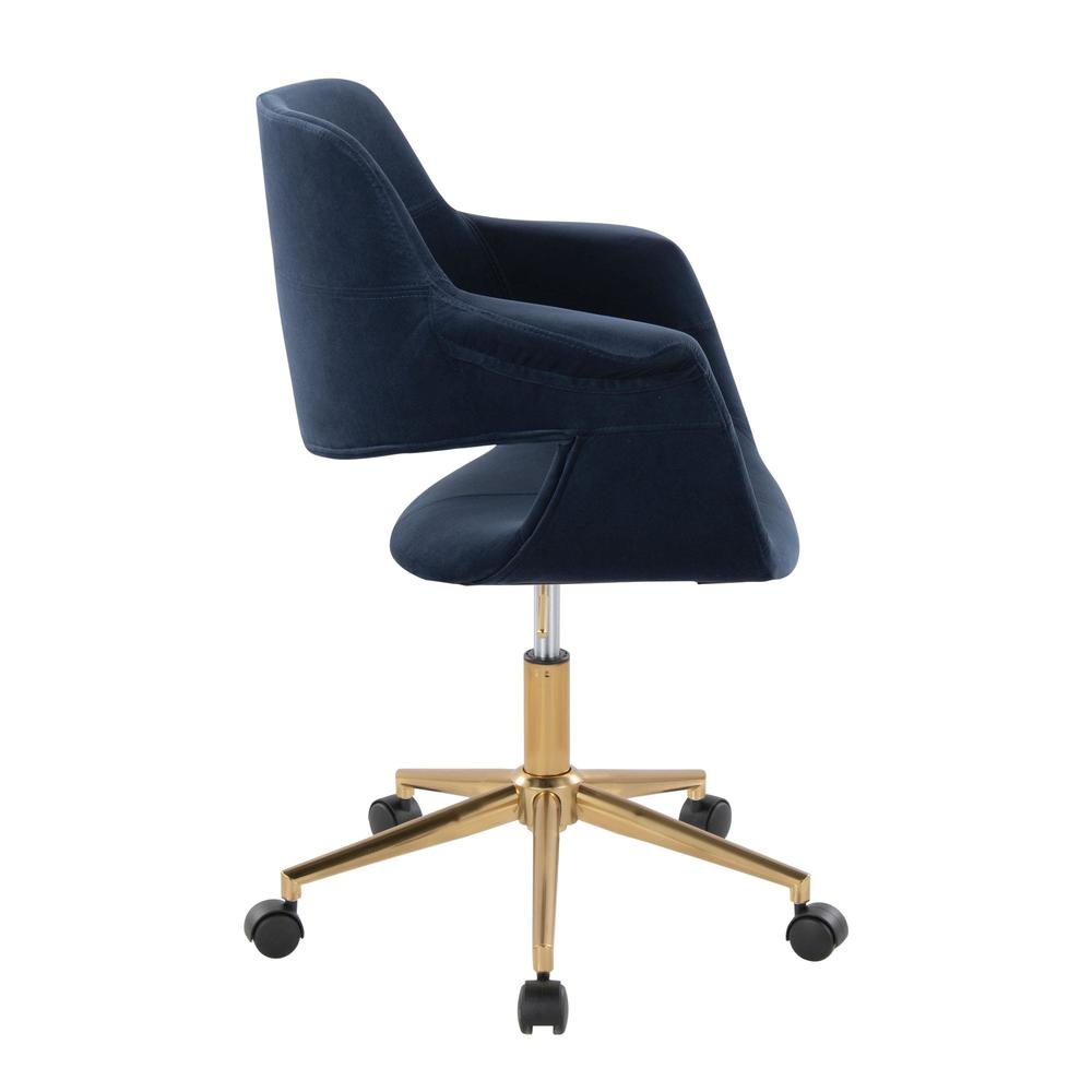 Gold Metal, Blue Velvet Vintage Flair Office Chair. Picture 2