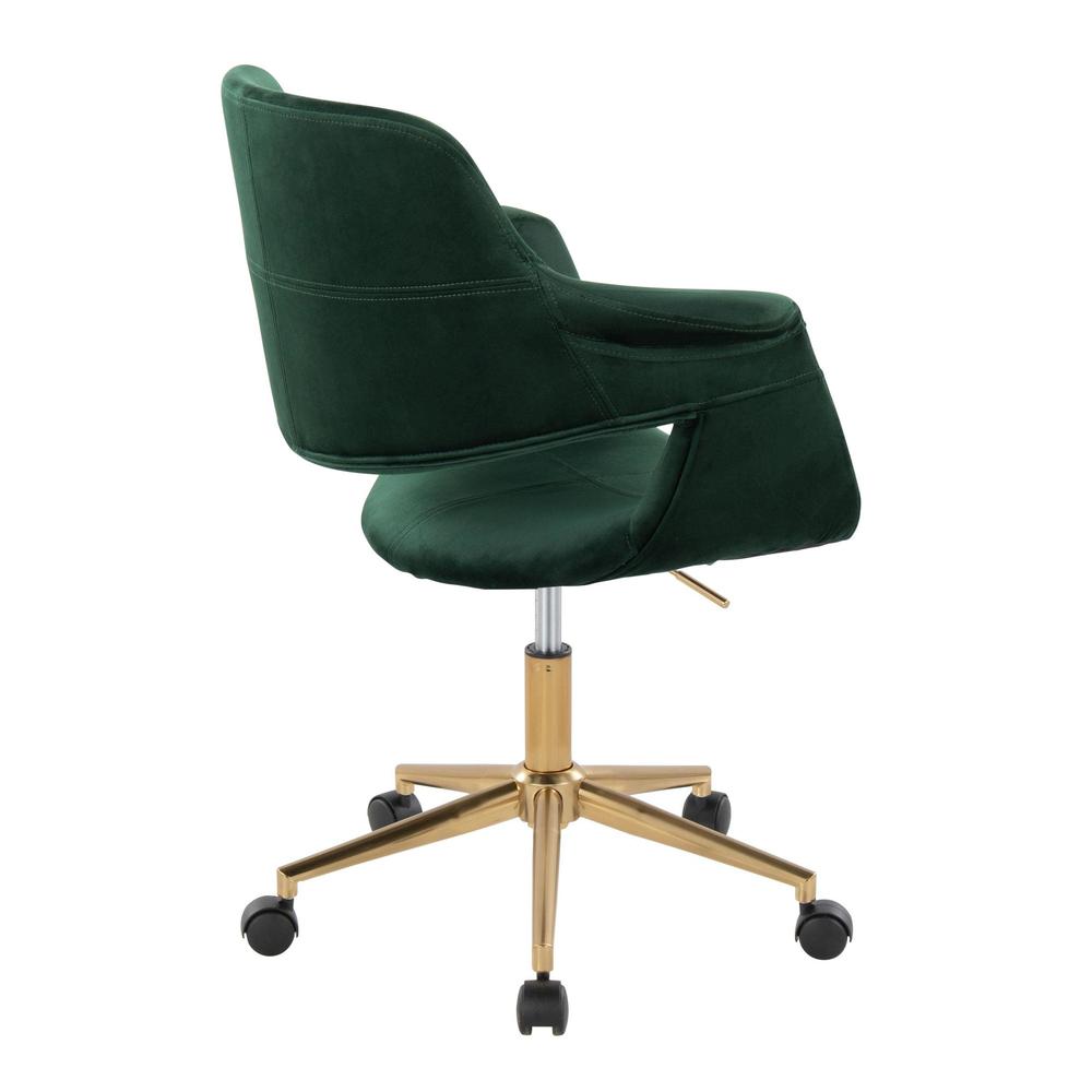 Gold Metal, Green Velvet Vintage Flair Office Chair. Picture 3