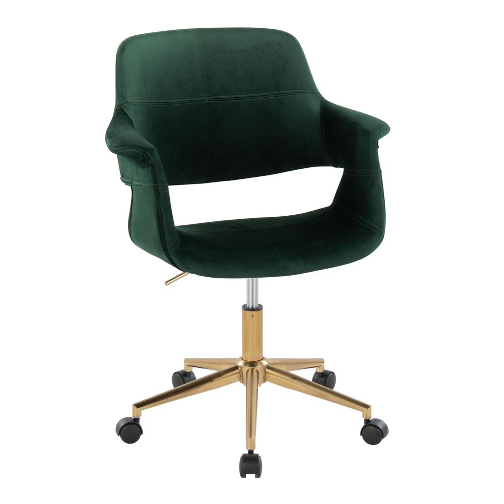 Gold Metal, Green Velvet Vintage Flair Office Chair. Picture 1