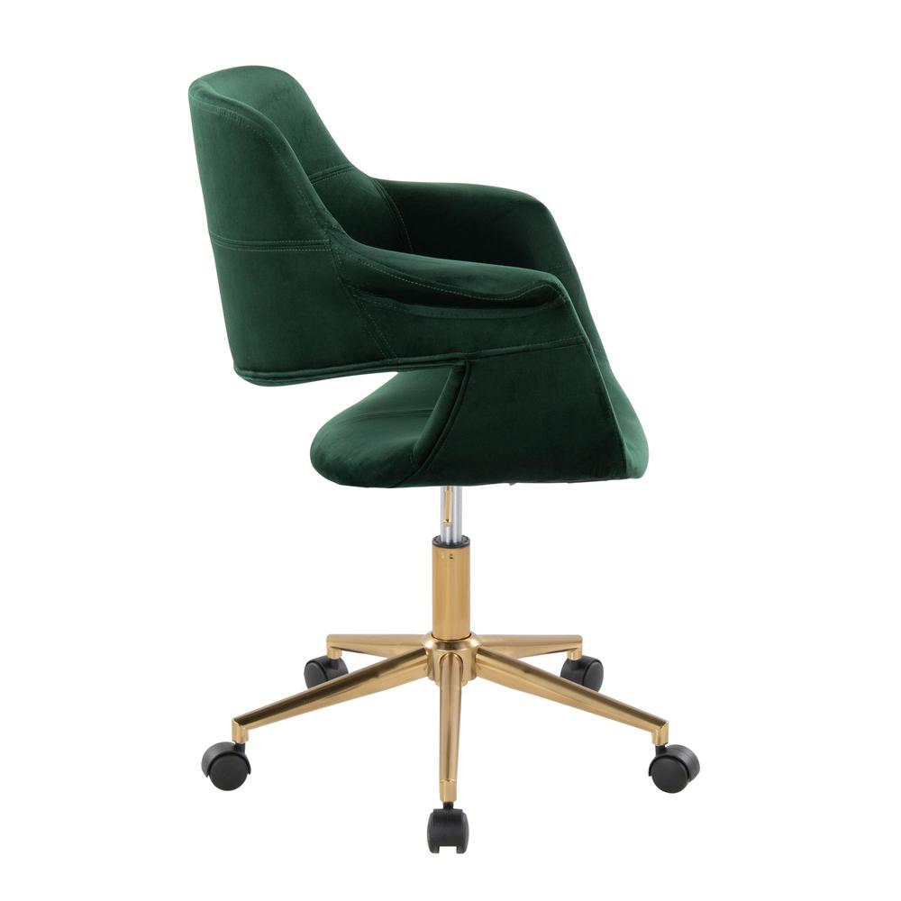 Gold Metal, Green Velvet Vintage Flair Office Chair. Picture 2