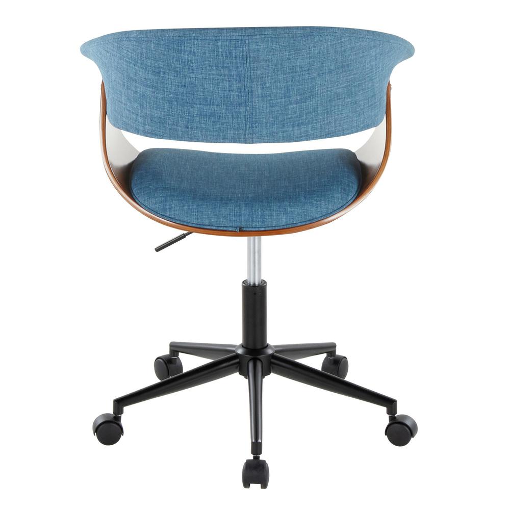 Black Metal, Walnut Wood, Blue Fabric Vintage Mod Office Chair. Picture 4