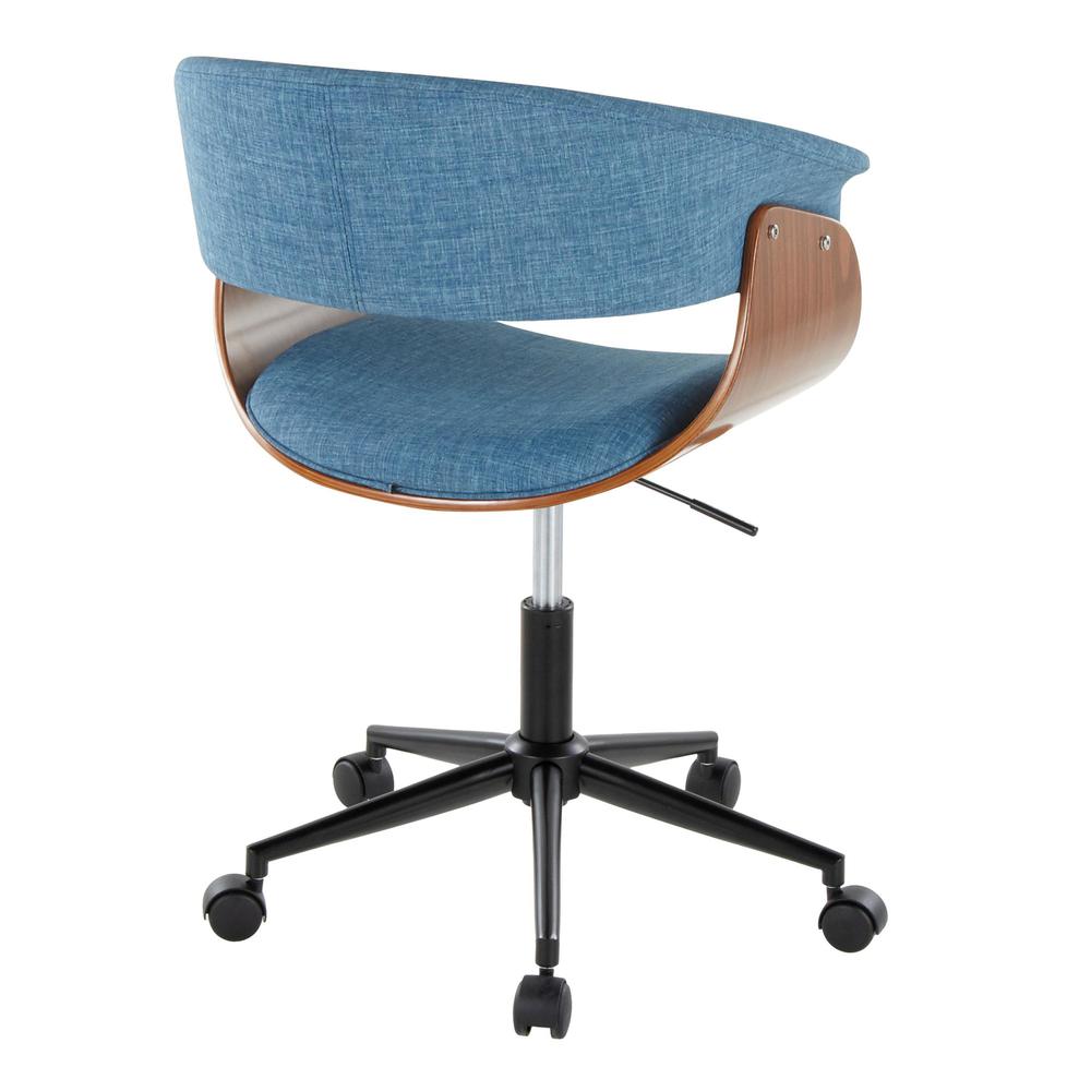 Black Metal, Walnut Wood, Blue Fabric Vintage Mod Office Chair. Picture 3