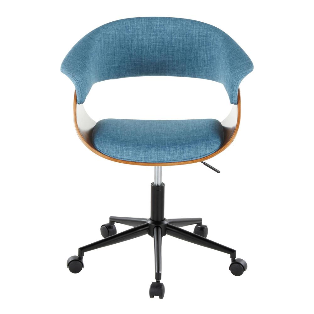 Black Metal, Walnut Wood, Blue Fabric Vintage Mod Office Chair. Picture 5