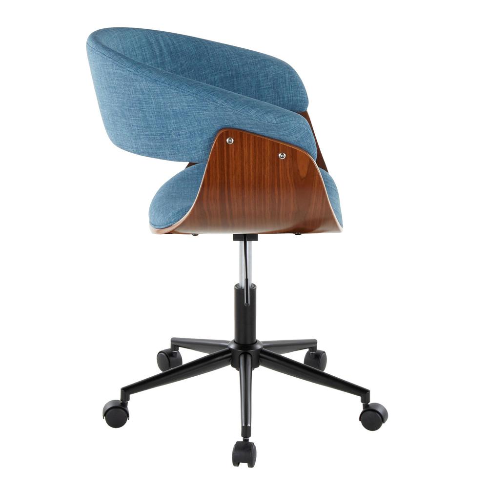 Black Metal, Walnut Wood, Blue Fabric Vintage Mod Office Chair. Picture 2