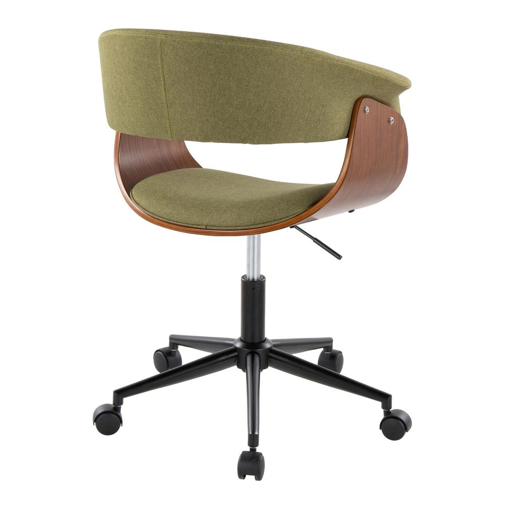 Black Metal, Walnut Wood, Green Fabric Vintage Mod Office Chair. Picture 3