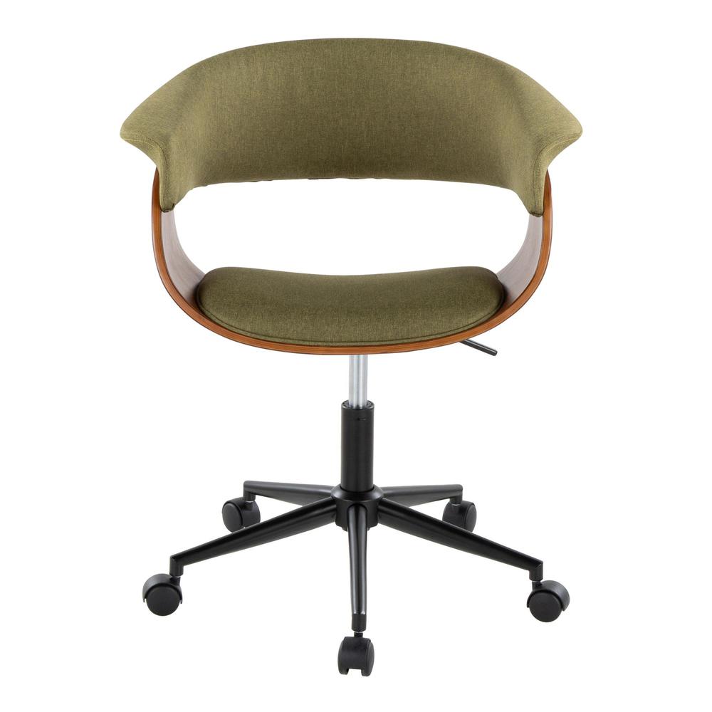 Black Metal, Walnut Wood, Green Fabric Vintage Mod Office Chair. Picture 5