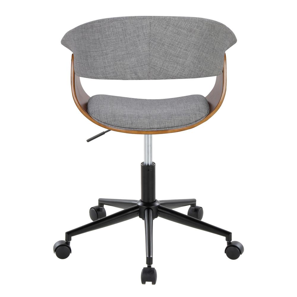 Black Metal, Walnut Wood, Light Grey Fabric Vintage Mod Office Chair. Picture 4