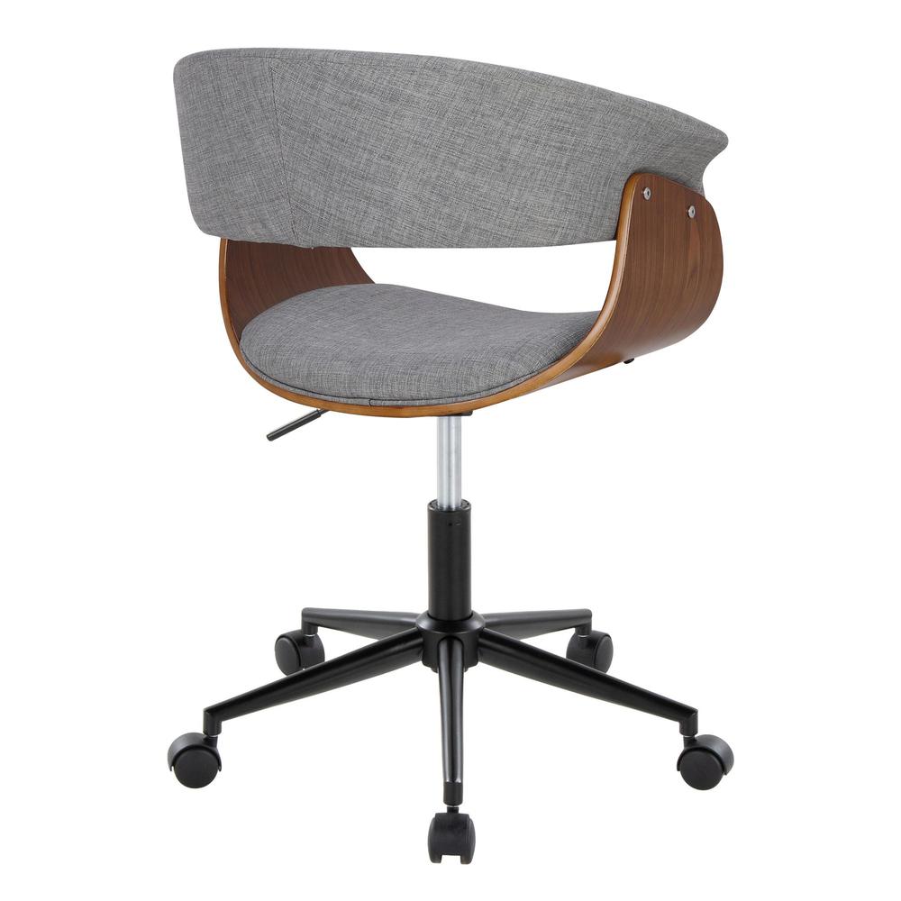 Black Metal, Walnut Wood, Light Grey Fabric Vintage Mod Office Chair. Picture 3