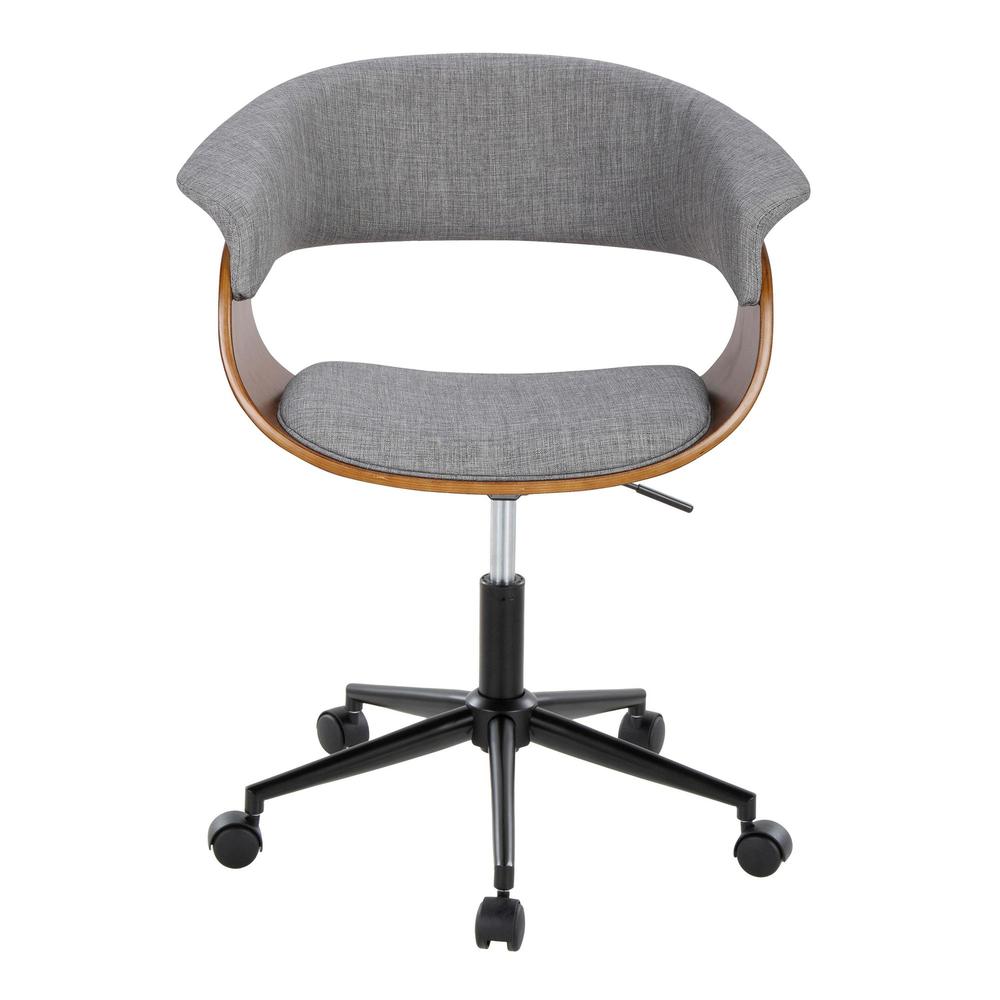 Black Metal, Walnut Wood, Light Grey Fabric Vintage Mod Office Chair. Picture 5