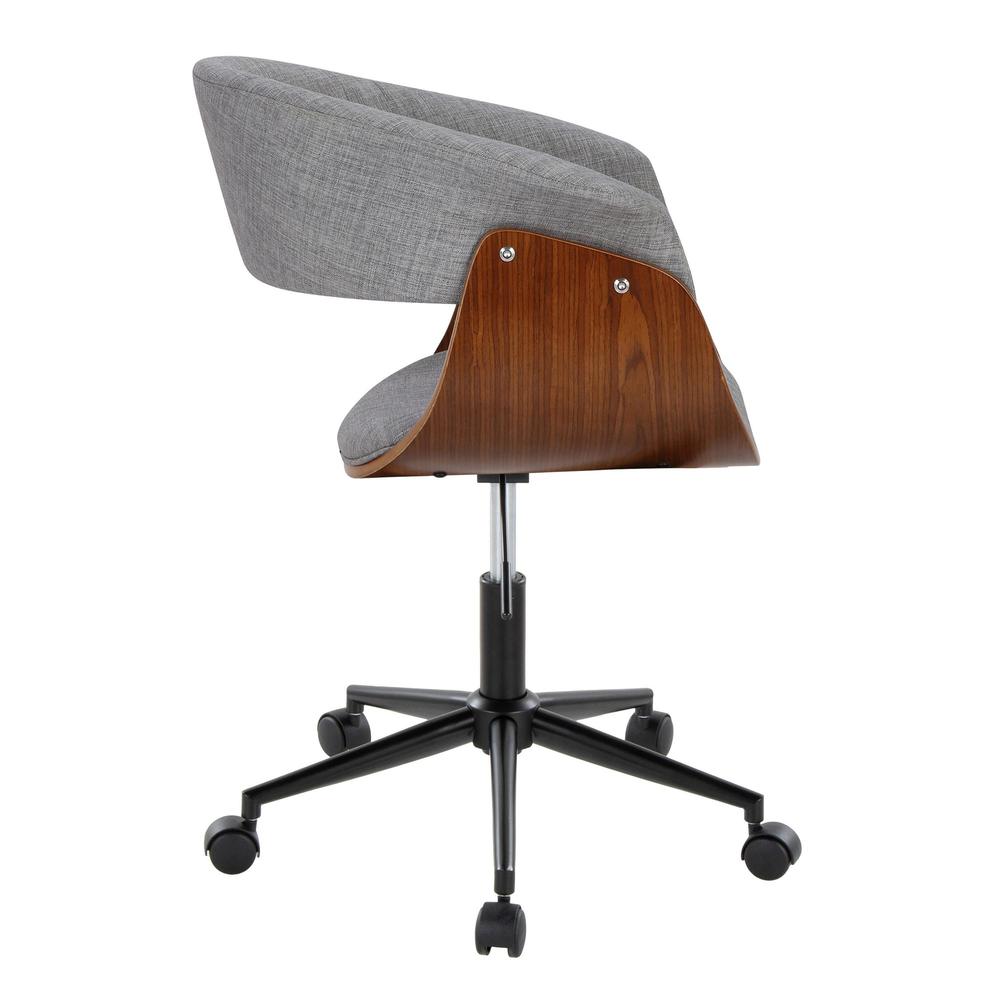 Black Metal, Walnut Wood, Light Grey Fabric Vintage Mod Office Chair. Picture 2