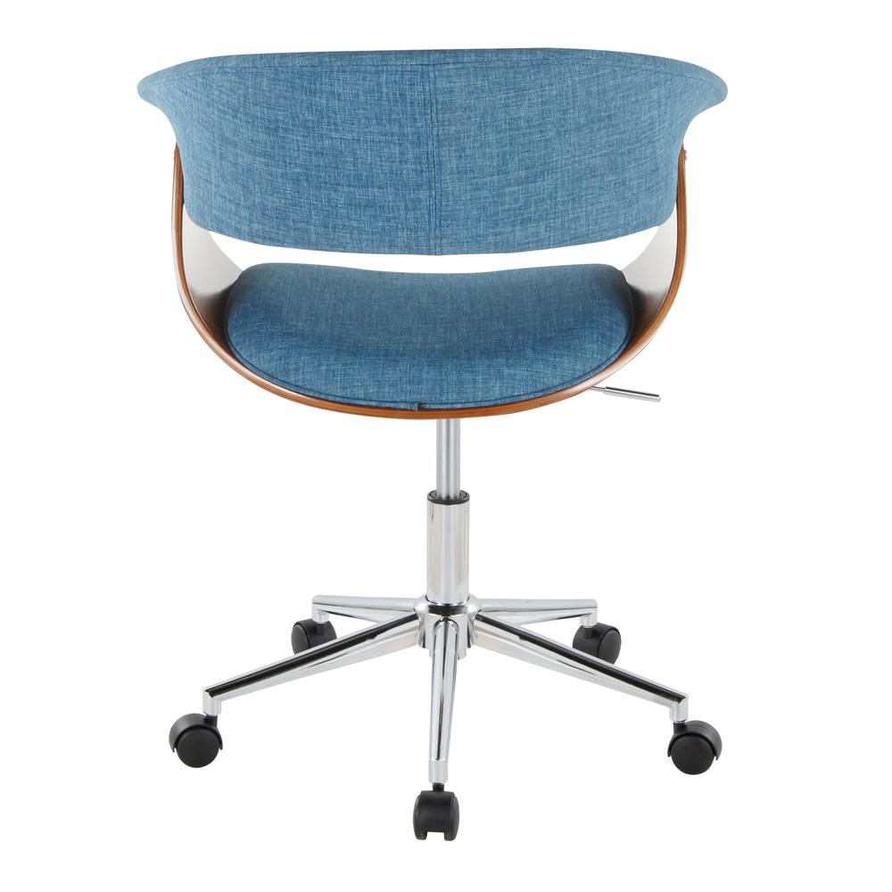 Chrome Metal, Walnut Wood, Blue Fabric Vintage Mod Office Chair. Picture 4