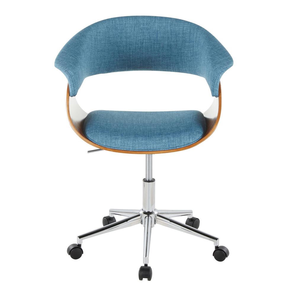 Chrome Metal, Walnut Wood, Blue Fabric Vintage Mod Office Chair. Picture 5