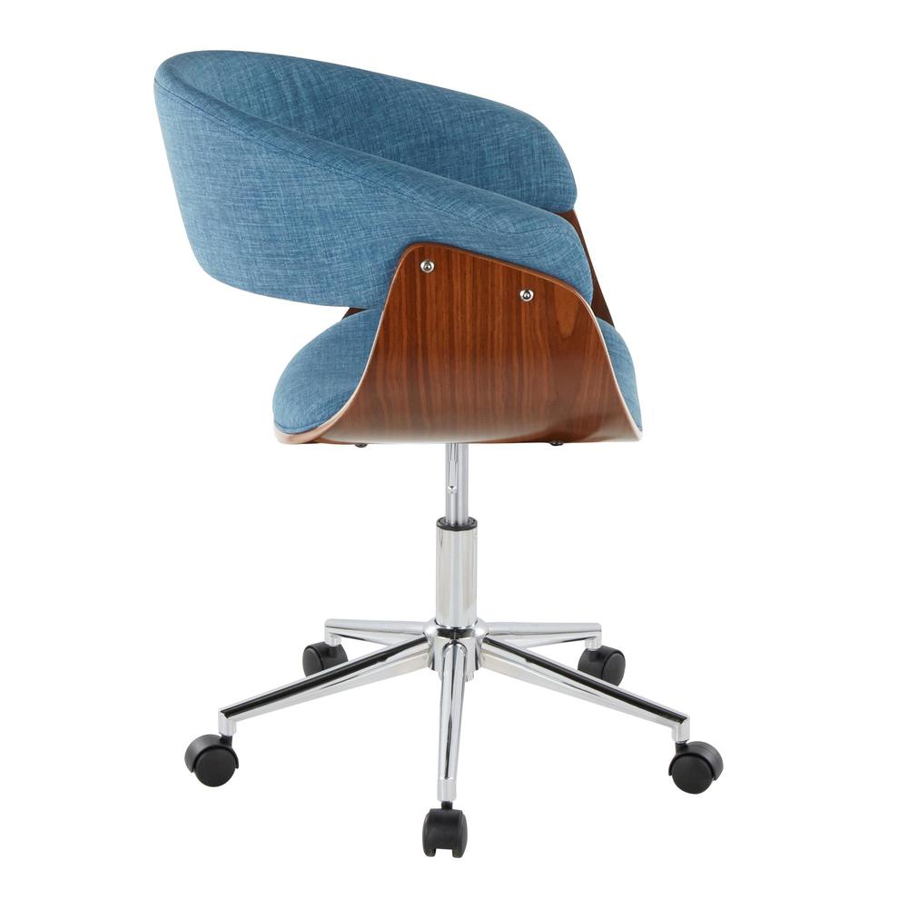 Chrome Metal, Walnut Wood, Blue Fabric Vintage Mod Office Chair. Picture 2