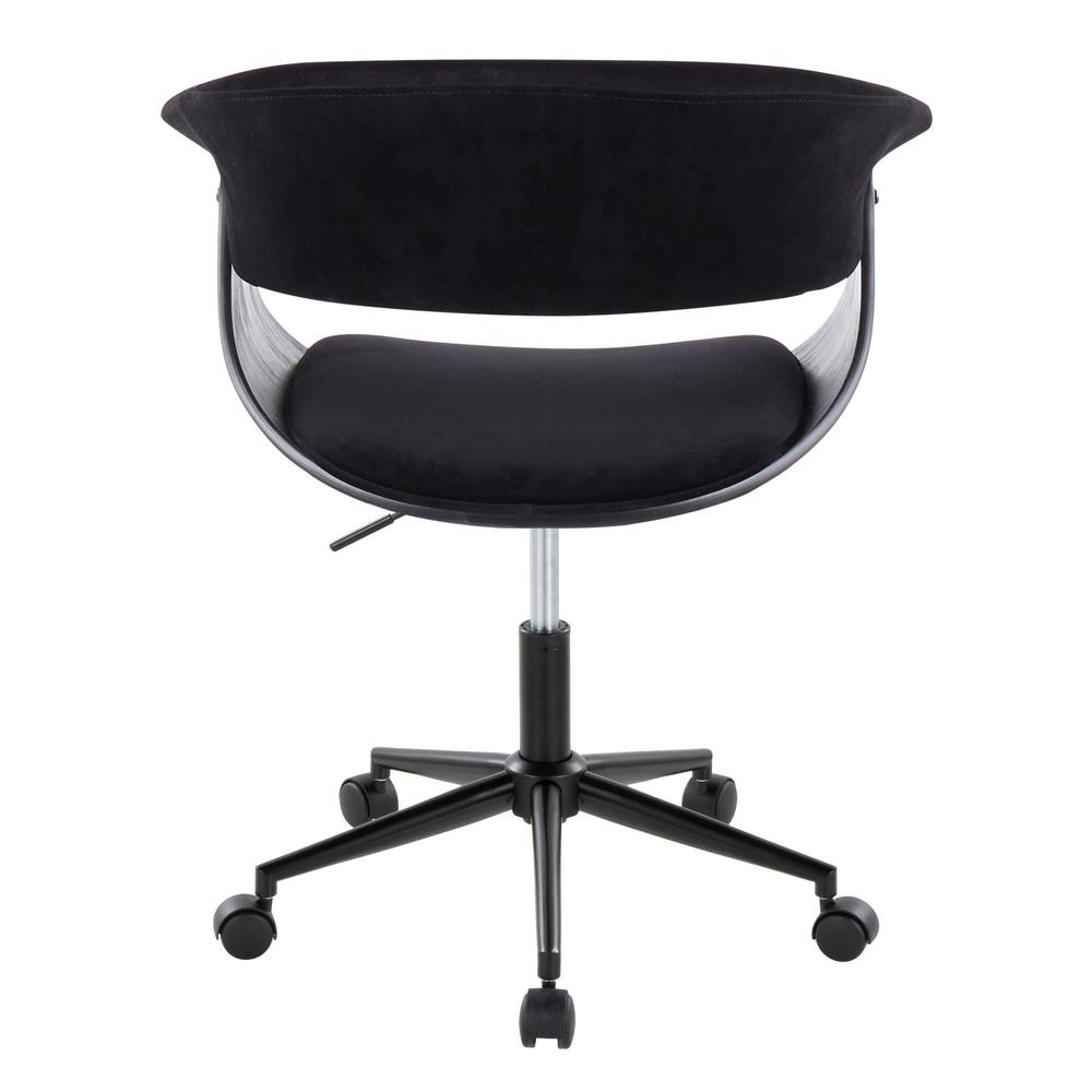 Black Metal, Black Wood, Black Velvet Vintage Mod Office Chair. Picture 4