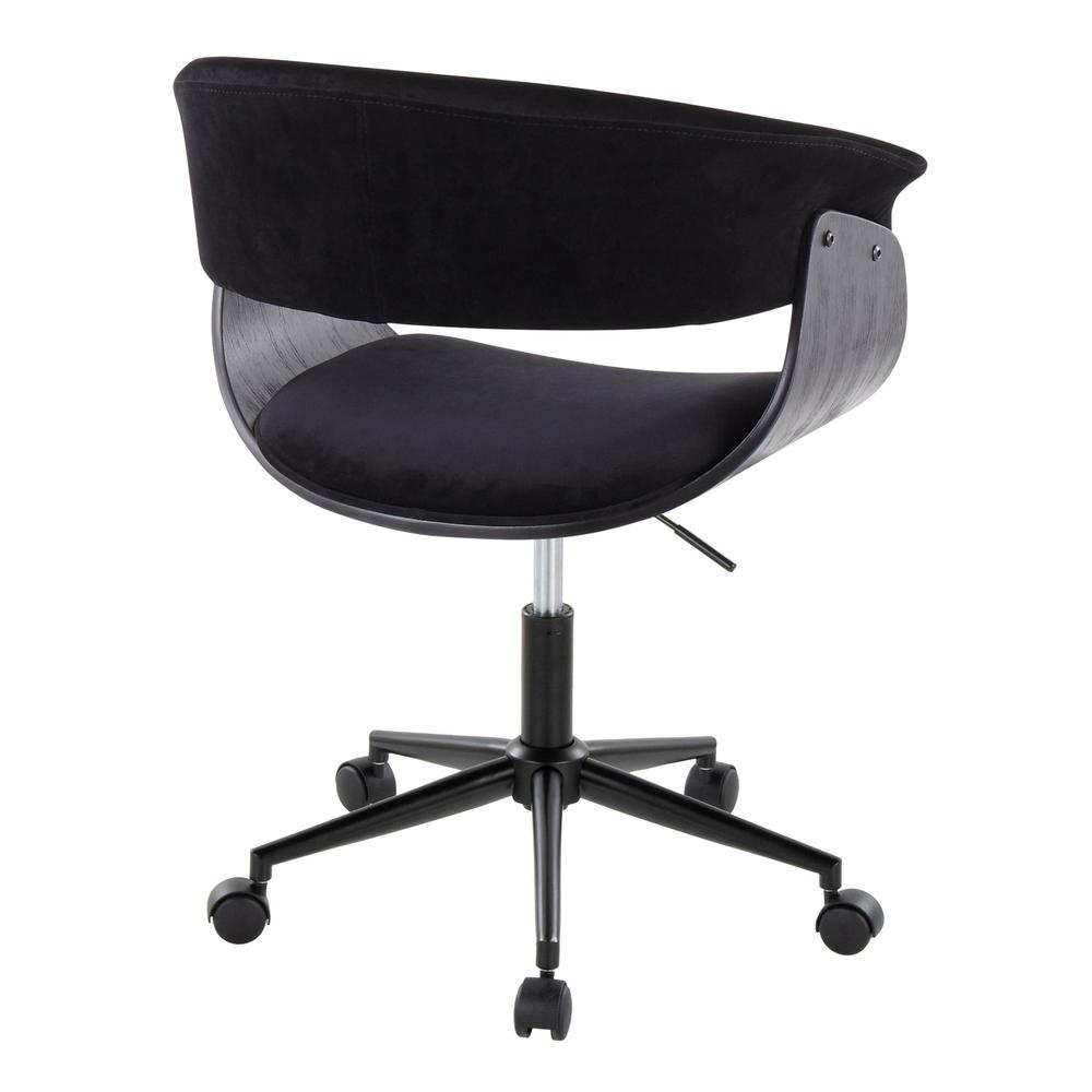 Black Metal, Black Wood, Black Velvet Vintage Mod Office Chair. Picture 3
