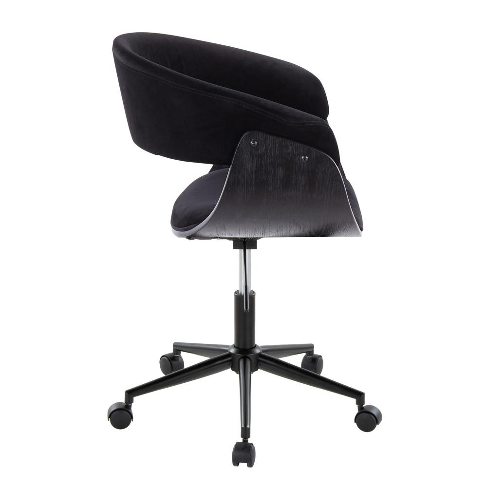 Black Metal, Black Wood, Black Velvet Vintage Mod Office Chair. Picture 2