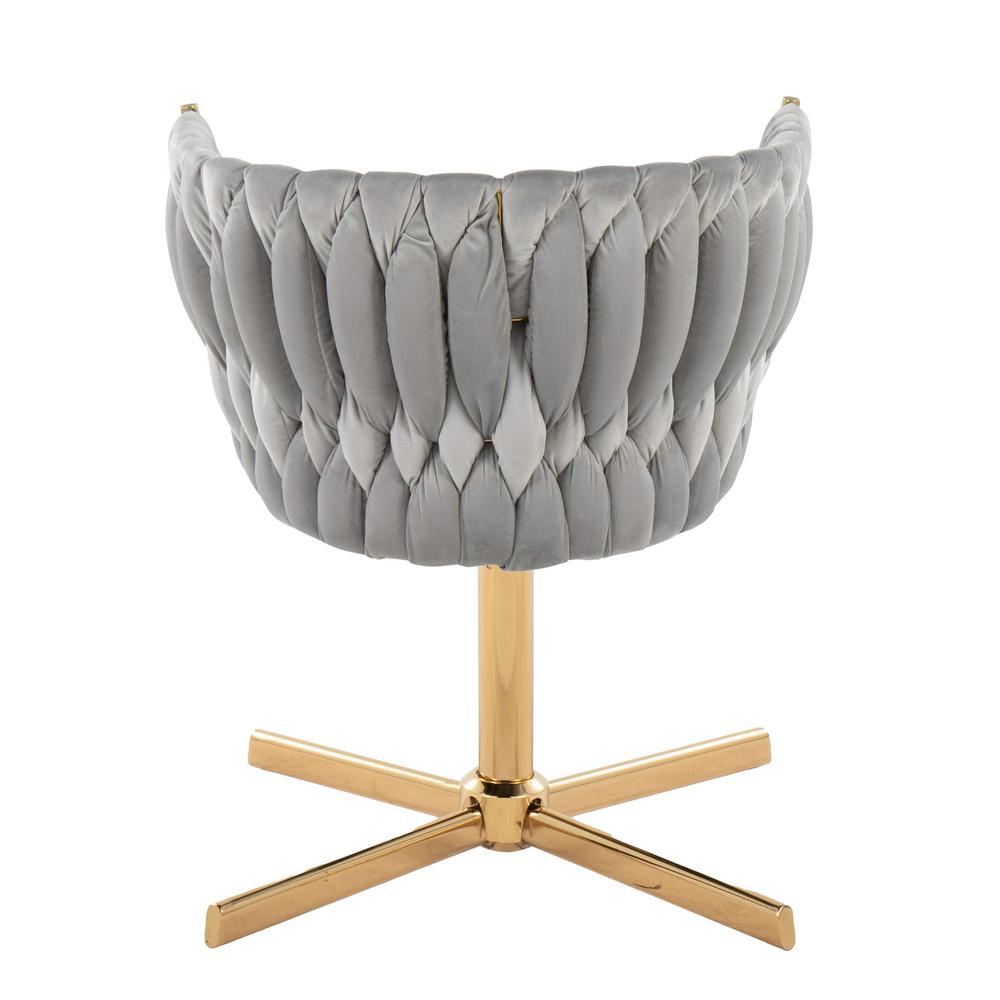 Gold Metal, Silver Velvet Braided Renee Swivel Accent Chair. Picture 4