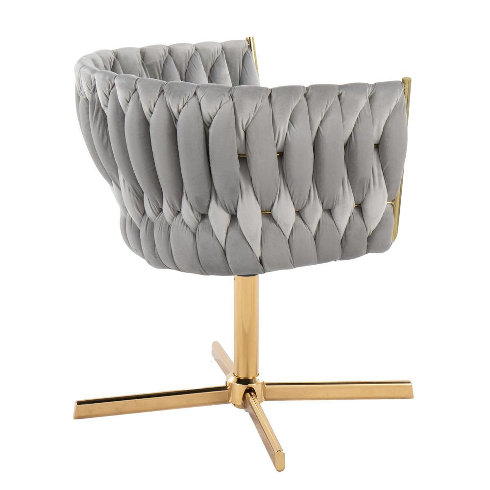 Gold Metal, Silver Velvet Braided Renee Swivel Accent Chair. Picture 3