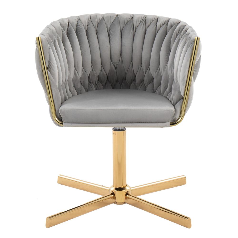 Gold Metal, Silver Velvet Braided Renee Swivel Accent Chair. Picture 5