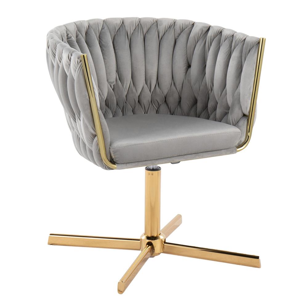 Gold Metal, Silver Velvet Braided Renee Swivel Accent Chair. Picture 1