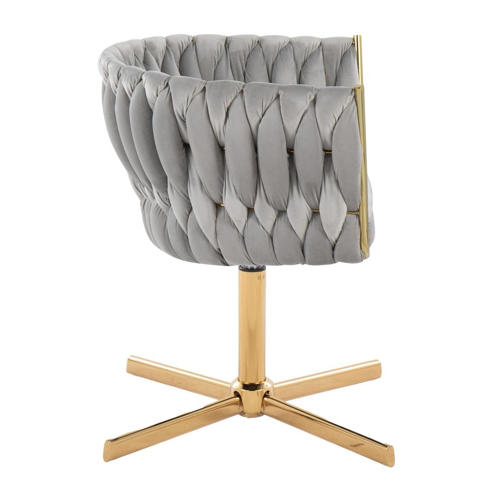 Gold Metal, Silver Velvet Braided Renee Swivel Accent Chair. Picture 2
