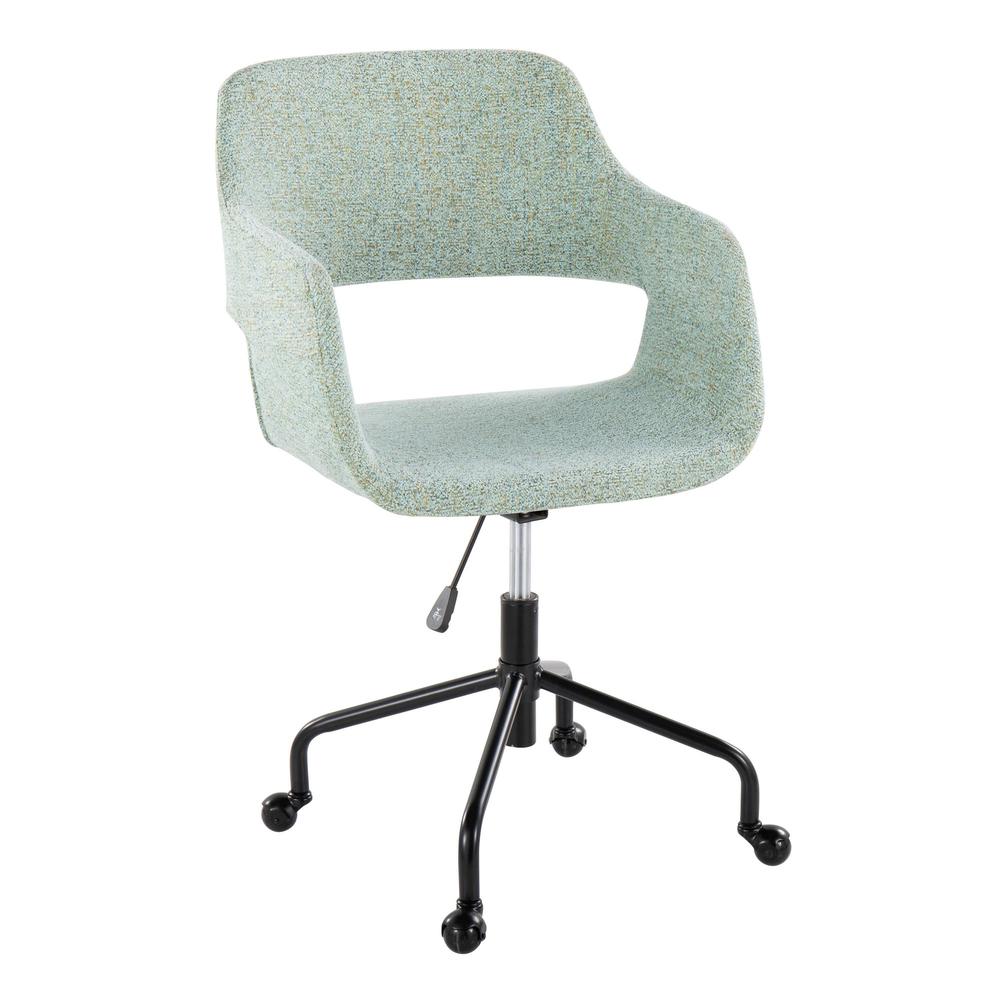Black Metal, Light Green Fabric Margarite Adjustable Office Chair. Picture 1
