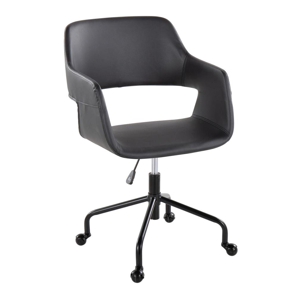 Black Metal, Black PU Margarite Adjustable Office Chair. Picture 1