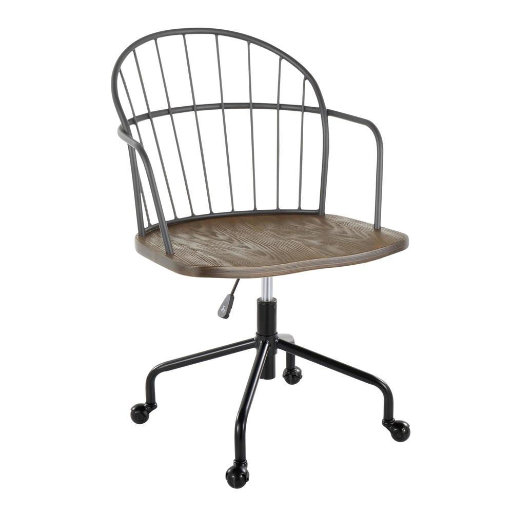 Black Metal, Dark Walnut Wood Riley Adjustable Office Chair. Picture 1