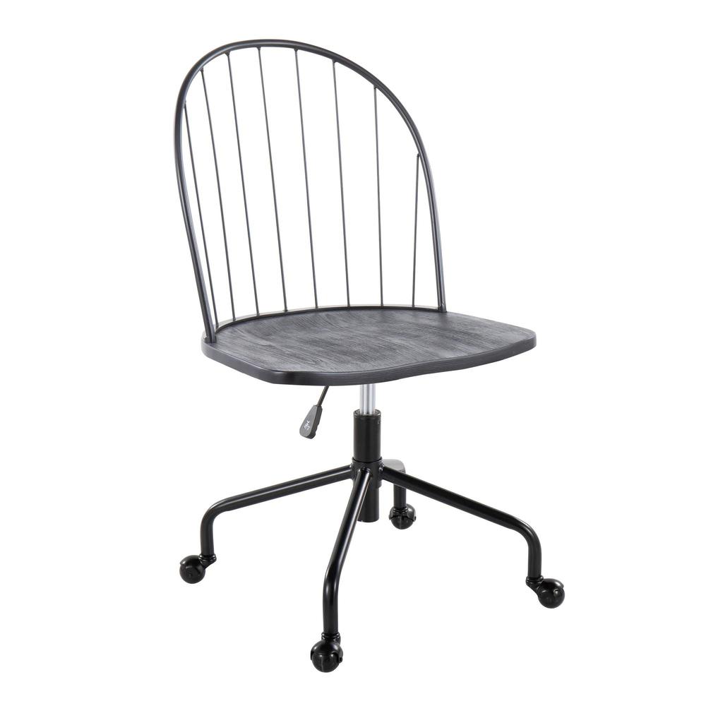 Black Metal, Black Wood Riley Adjustable High Back Office Chair. Picture 1