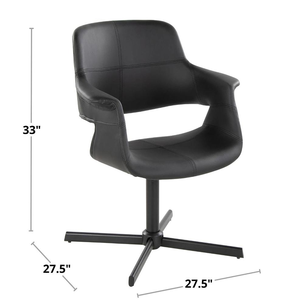 Black Metal, Black PU Vintage Flair Swivel Accent Chair. Picture 6