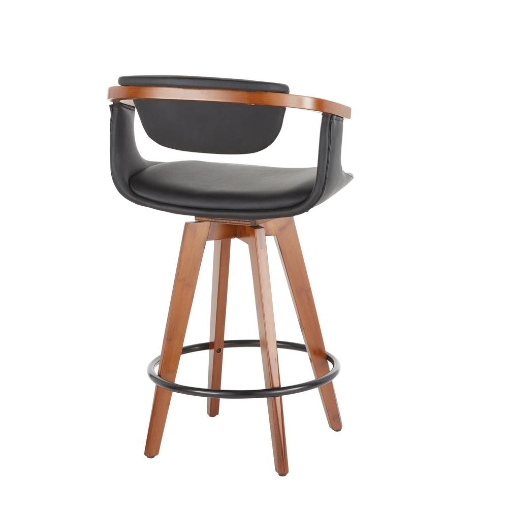 Walnut Bamboo, Black Metal, Black PU Oracle Counter Stool. Picture 3