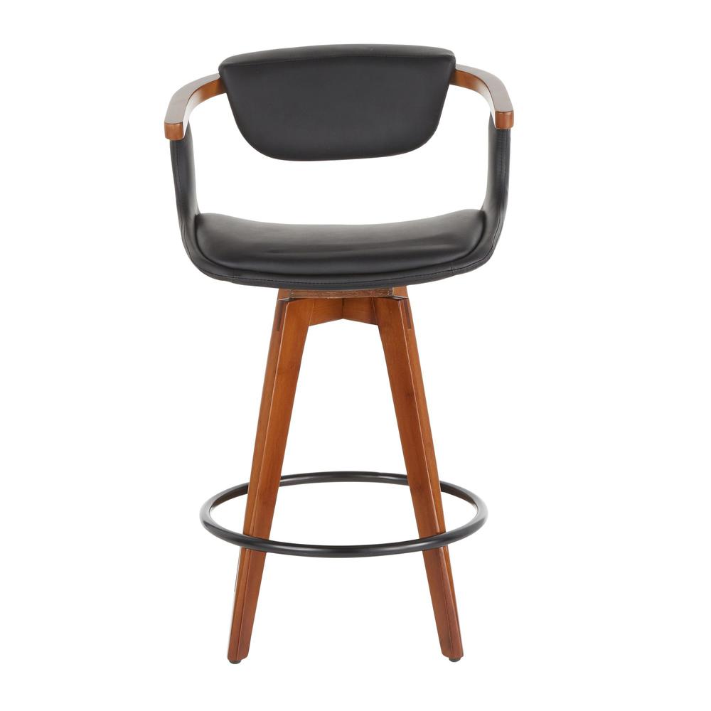 Walnut Bamboo, Black Metal, Black PU Oracle Counter Stool. Picture 5