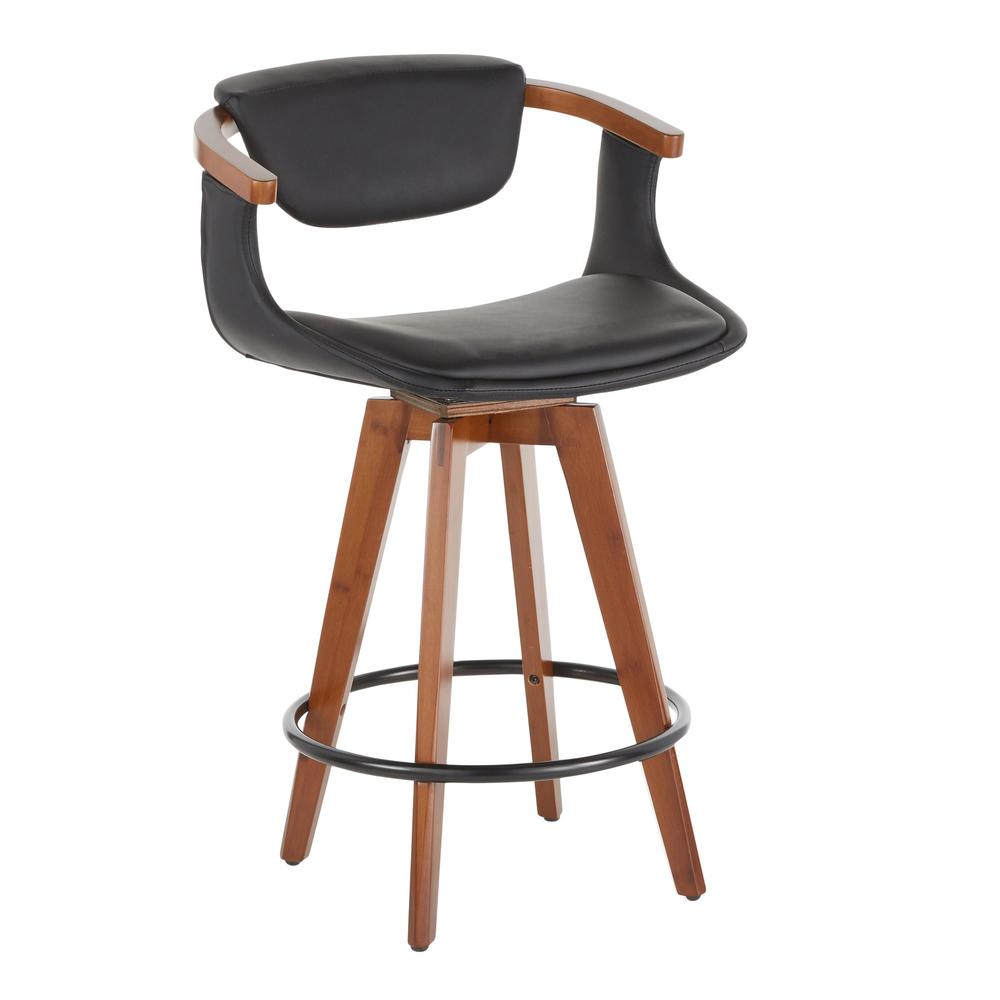 Walnut Bamboo, Black Metal, Black PU Oracle Counter Stool. Picture 1