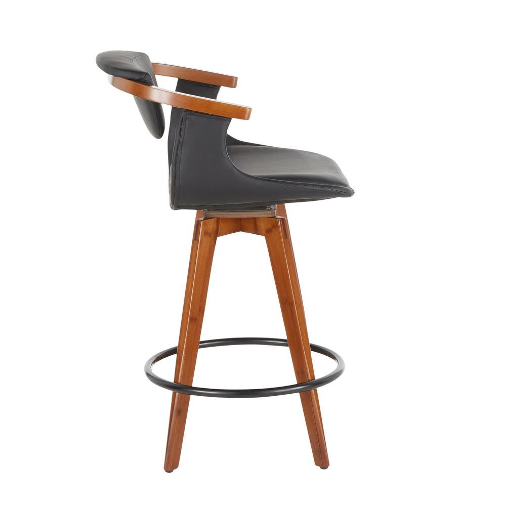 Walnut Bamboo, Black Metal, Black PU Oracle Counter Stool. Picture 2