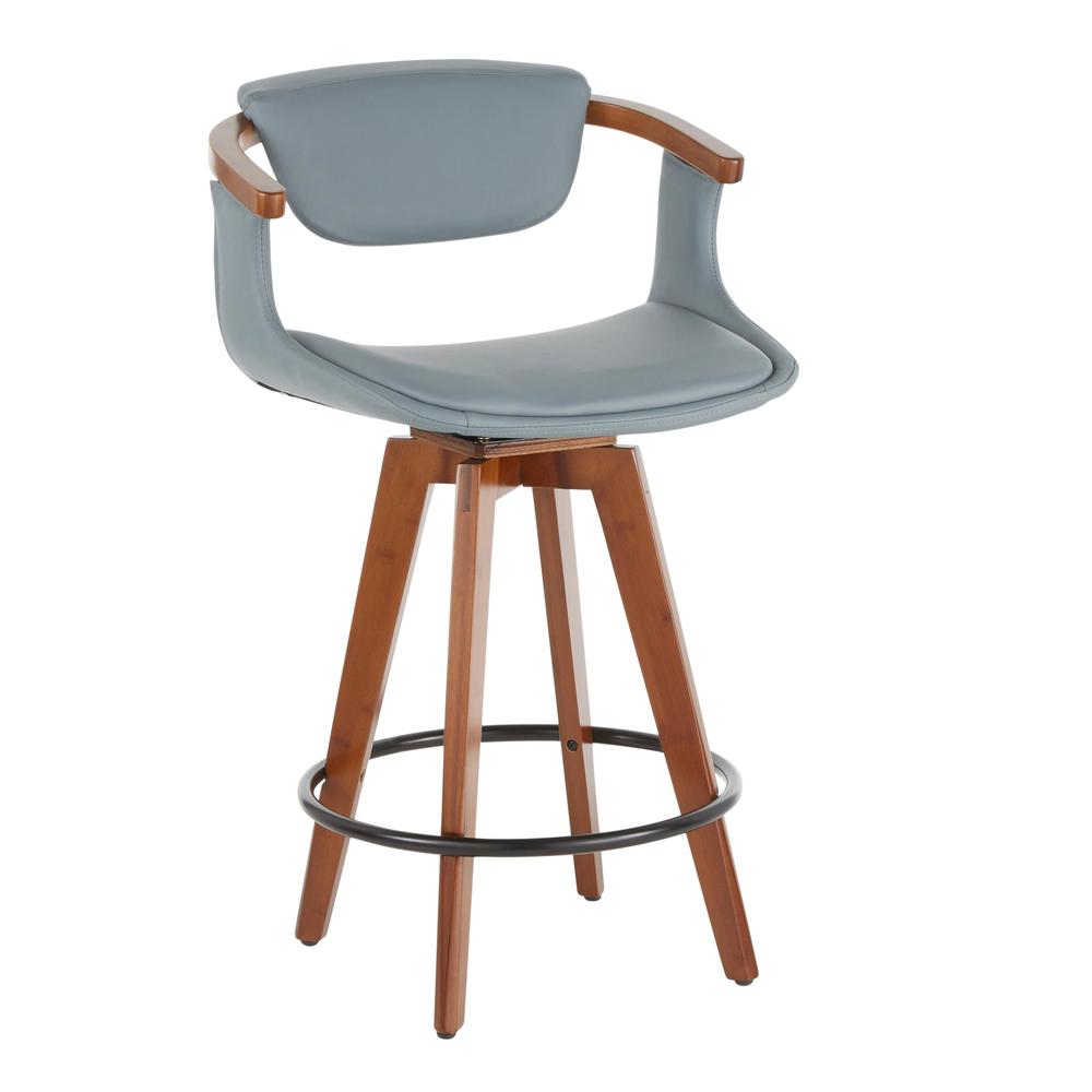 Walnut Bamboo, Black Metal, Grey PU Oracle Counter Stool. Picture 1