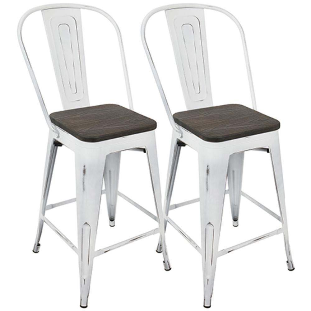 White, Espresso Oregon High Back Counter Stool - Set of 2. Picture 1