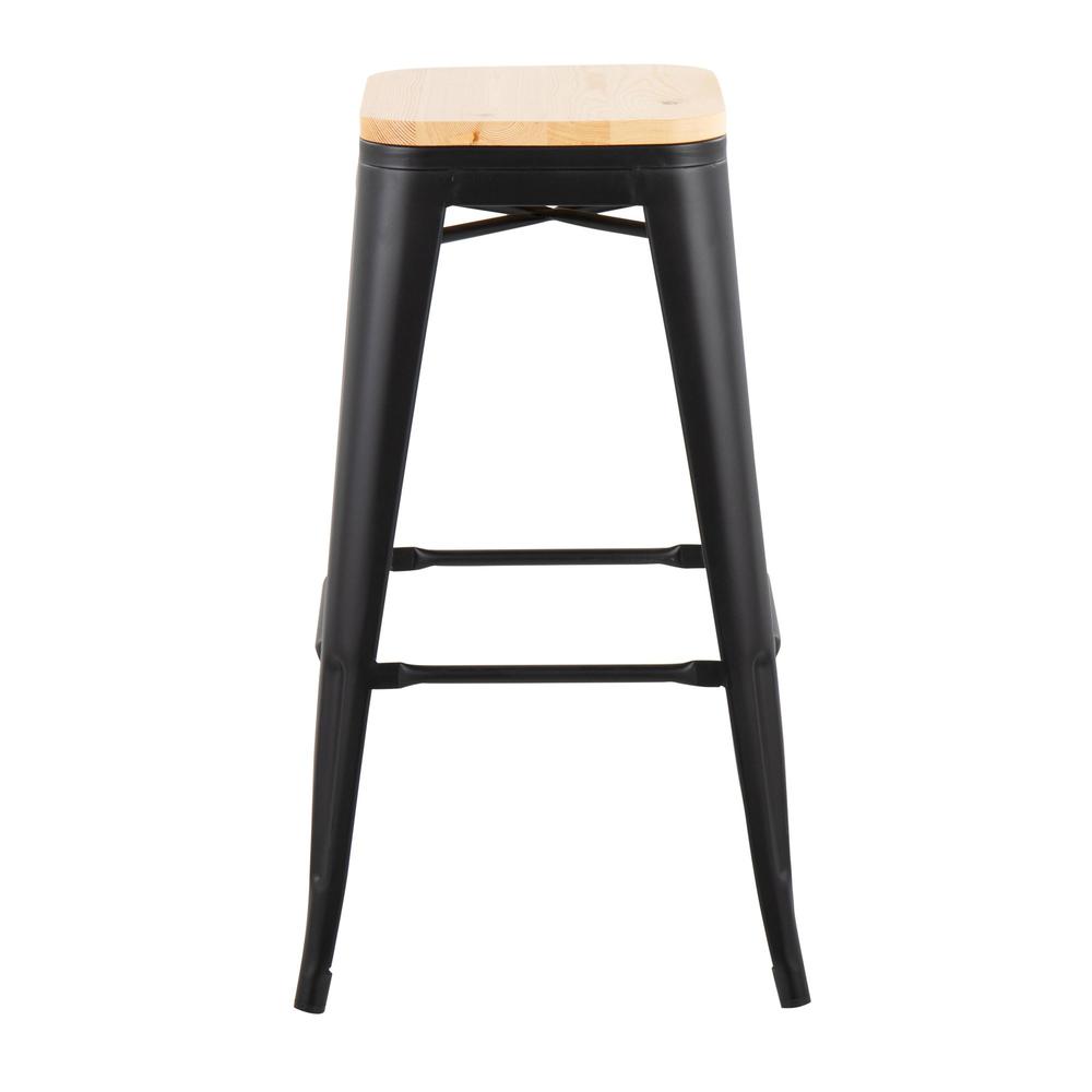 Black Steel, Natural Wood Oregon Barstool - Set of 2. Picture 5